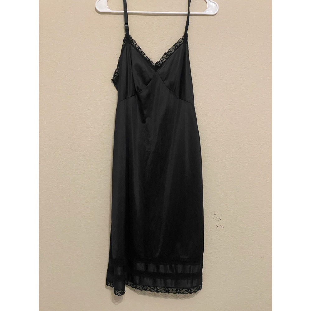 Vintage 80s Lace Trim Full Slip Dress Whimsical Victorian Romantic Goth sz34